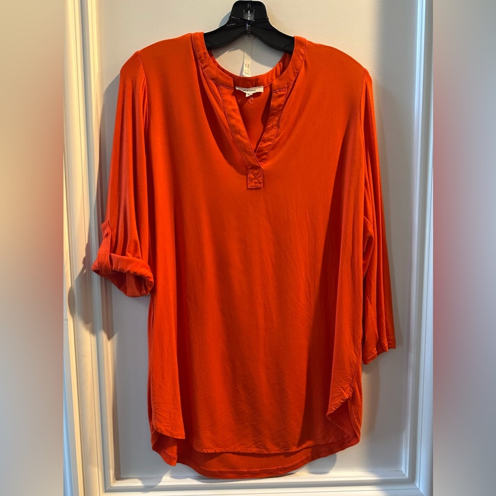 EUC Pleione Split Neck Roll-Sleeve Tunic in Orange Spice Size M (originally $35)